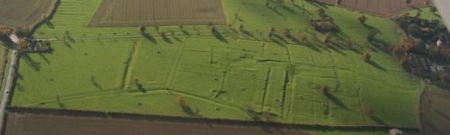 Aerial photograph shown the outlines of medieval settlement and field systems at Brackenborough